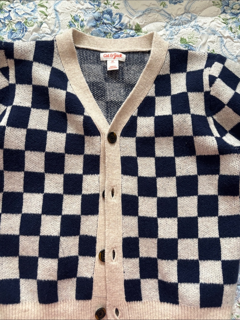 Cat & Jack Navy and Cream Checkered Boy’s Cardigan